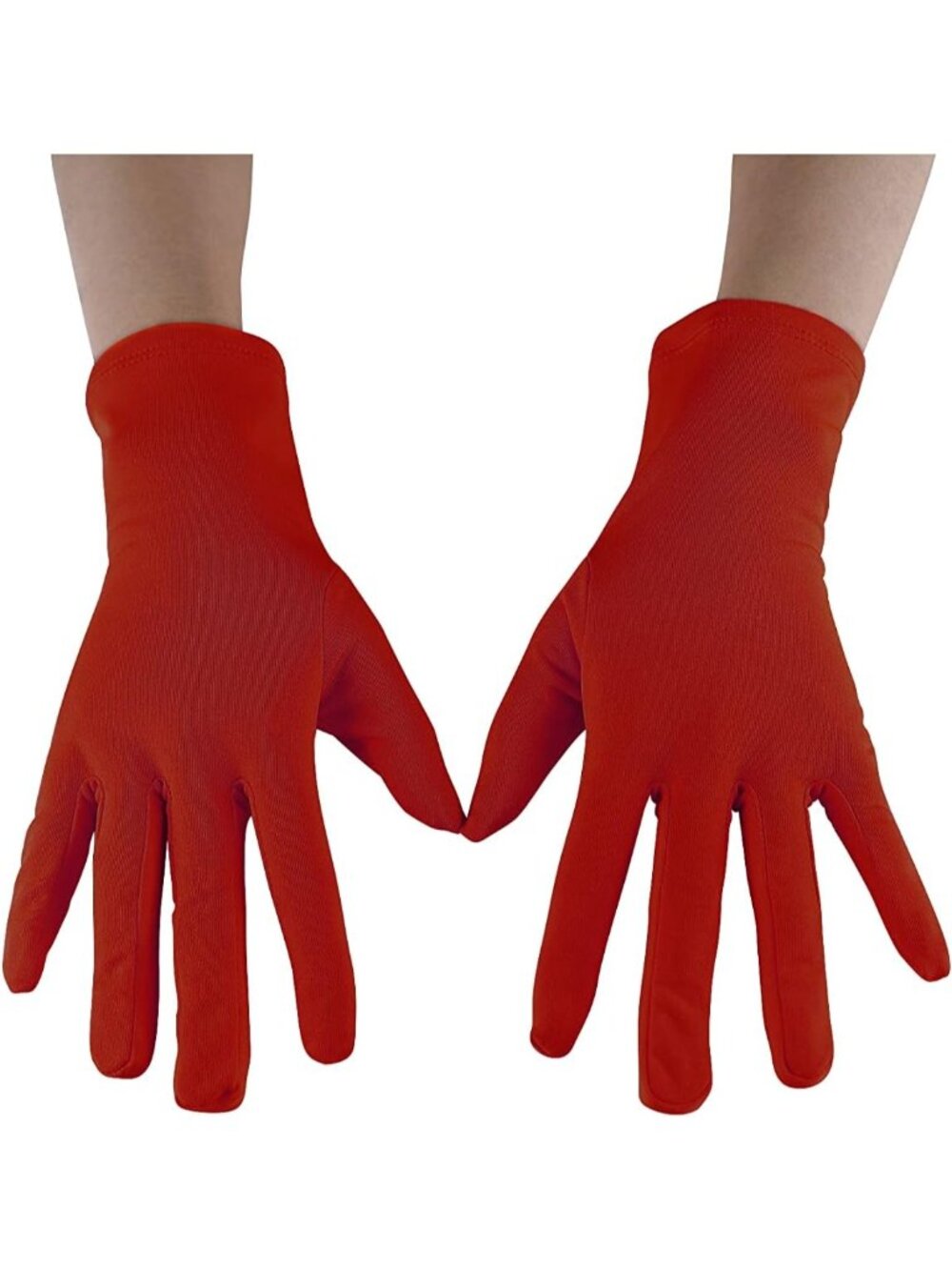 Women's Red Full Finger Pull On Wrist Length Cuff Cotton Hand Liner Gloves